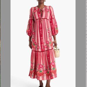 Farm Rio Strawberry Jacquard Cotton Maxi Dress Sz S
